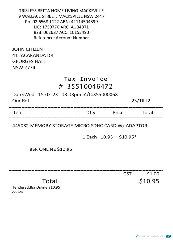 Download USA Trisleys Betta Home tax invoice Word and PDF template Photoshop template